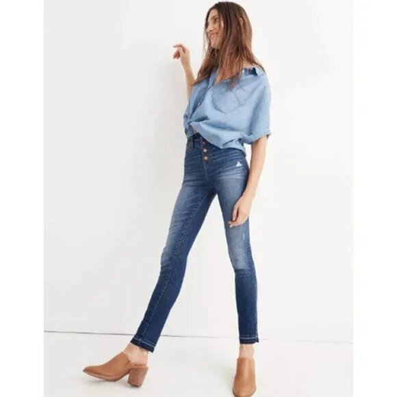 Madewell Denim - Madewell 10" High-Rise Skinny Jeans Raw Cut Hem Stretch Denim Mid Wash Blue 32